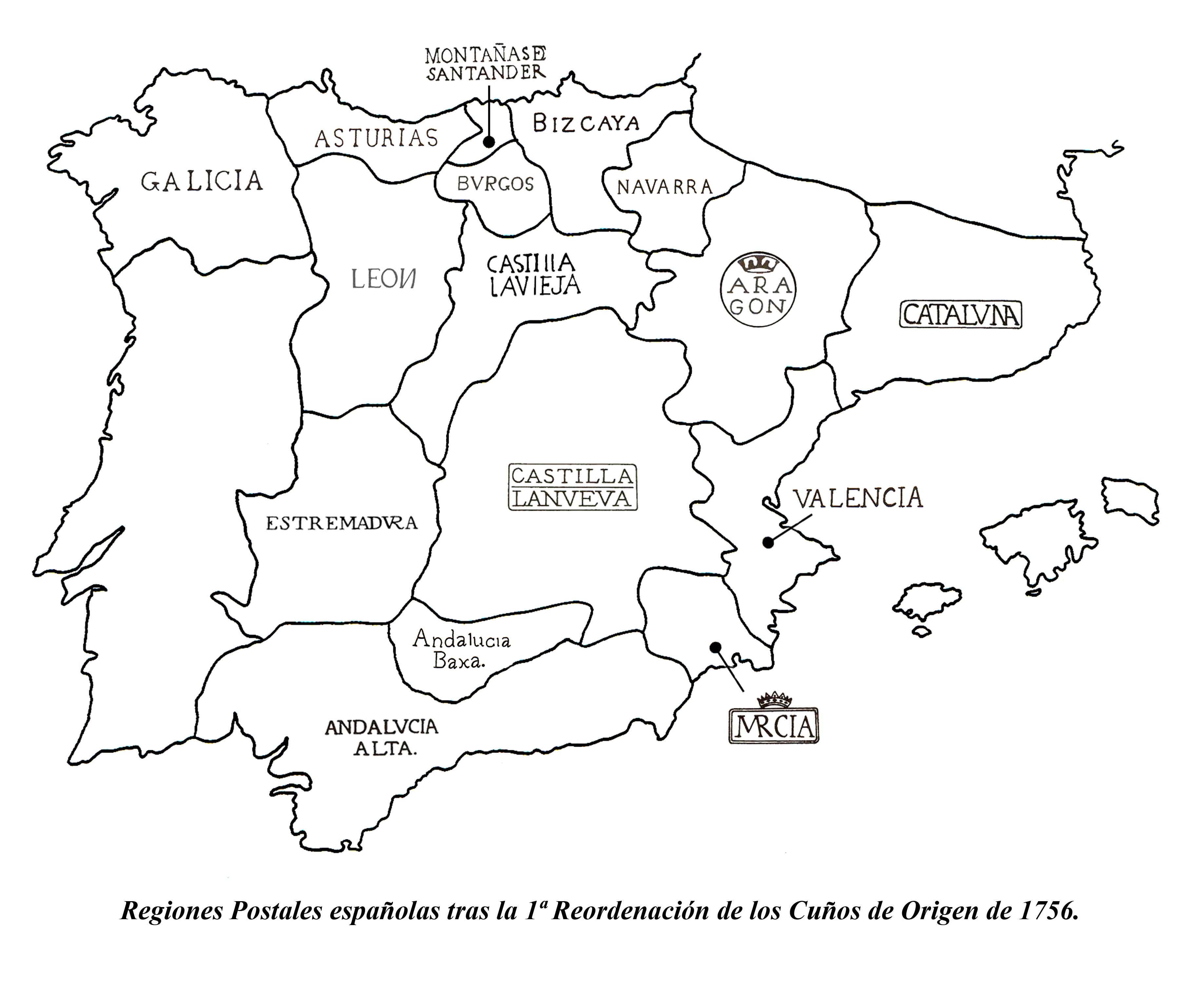 mapa de las regiones postales 1756